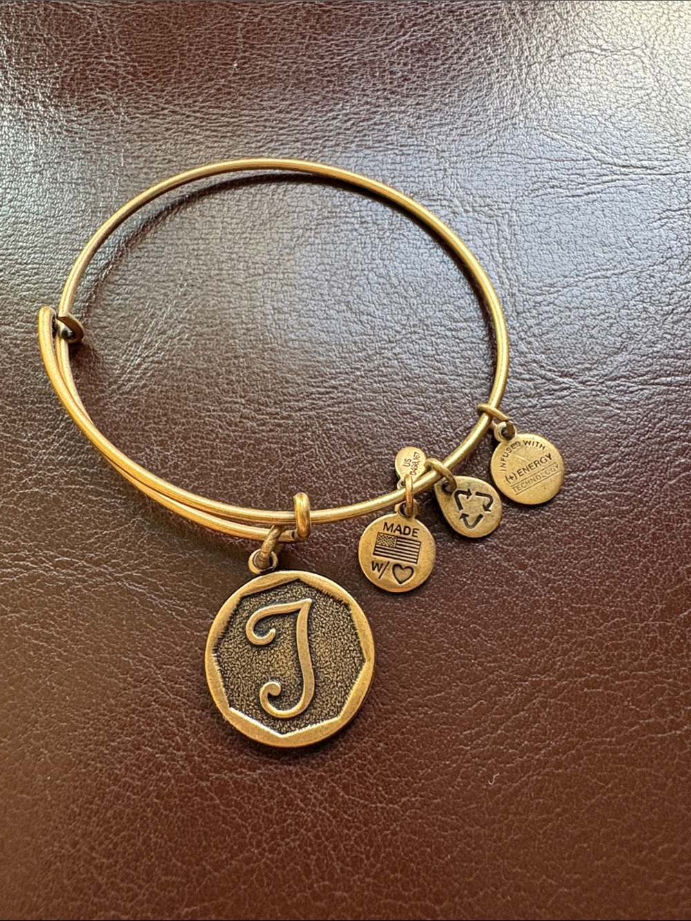 Alex and Ani Gold-Tone ‘T’ Initial Charm Bangle Bracelet